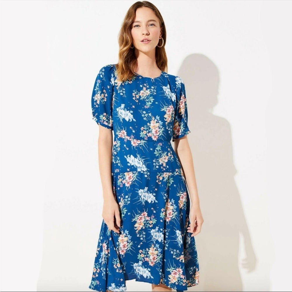 Loft • NWOT • Blue Floral Midi Dress